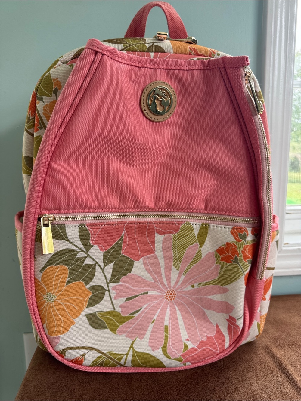 Spartina 449 Pink Floral Tennis Backpack with Gold-Tone Accent